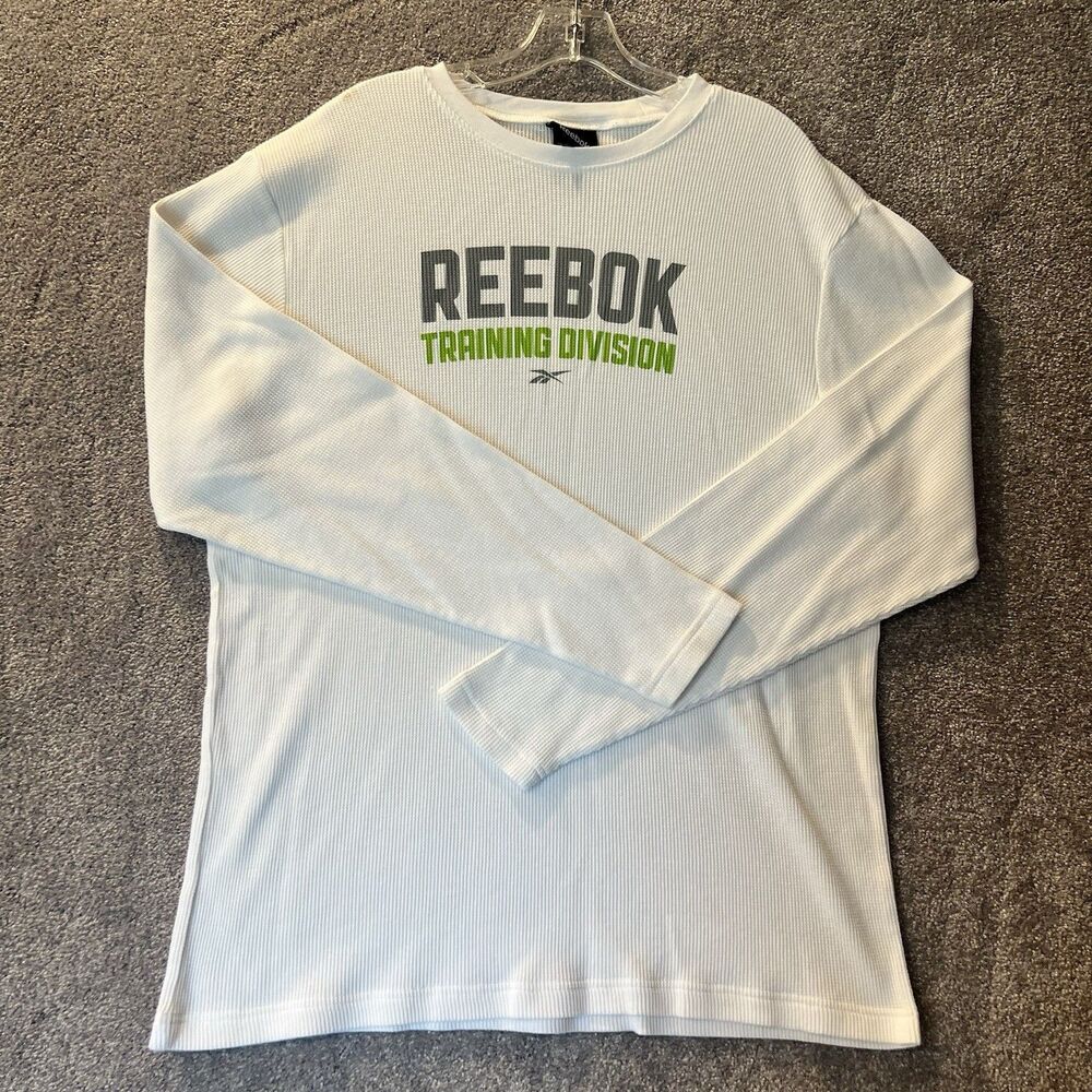 Reebok Training Division Shirt Mens XL White Thermal Long Sleeve Waffle Knit 90s
